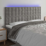 Világosszürke bársony LED-es fejtámla 180x5x118/128 cm