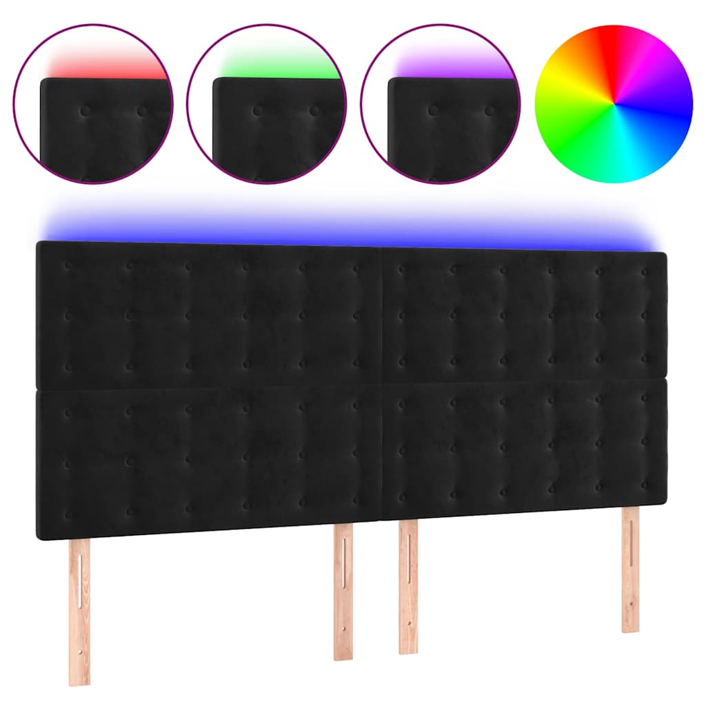 Fekete bársony LED-es fejtámla 180x5x118/128 cm 2