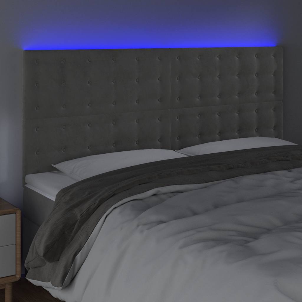 Világosszürke bársony LED-es fejtámla 200x5x118/128 cm 3