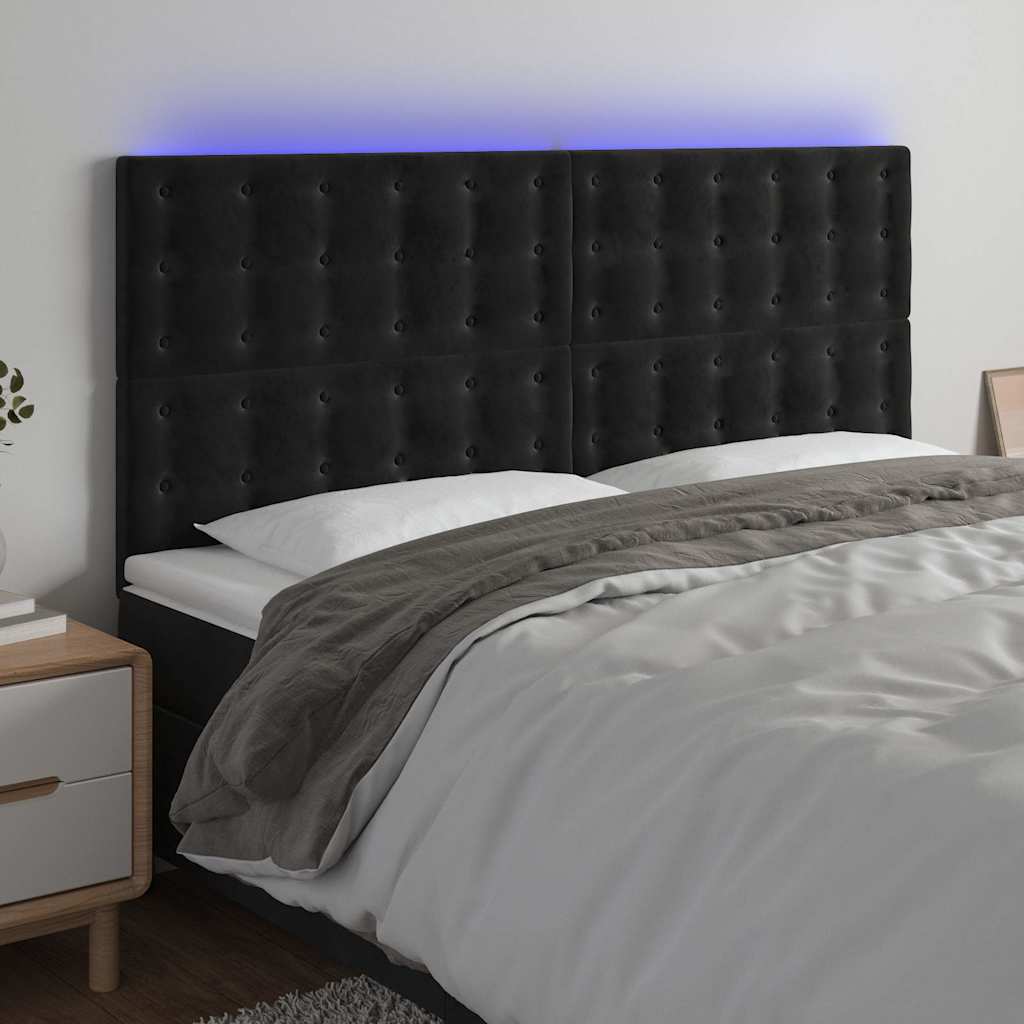 Fekete bársony LED-es fejtámla 200x5x118/128 cm