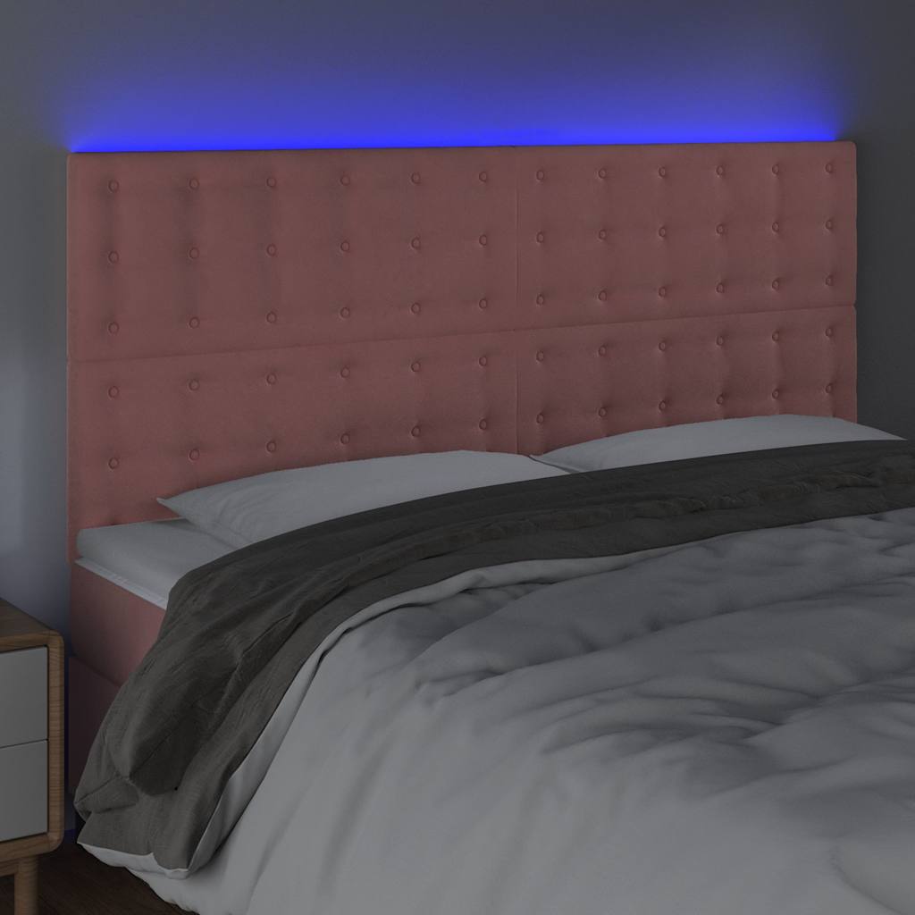 Rózsaszín bársony LED-es fejtámla 200x5x118/128 cm 3