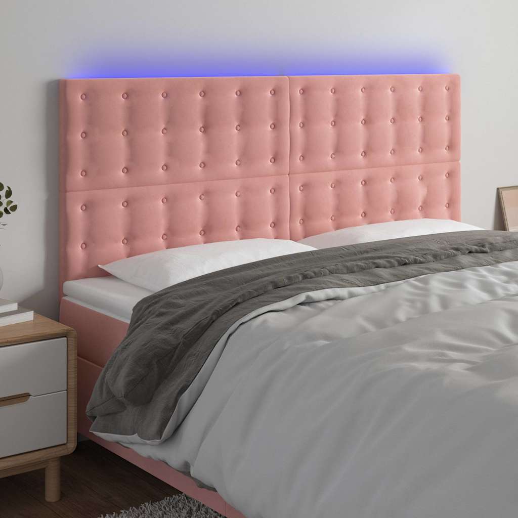 Rózsaszín bársony LED-es fejtámla 200x5x118/128 cm