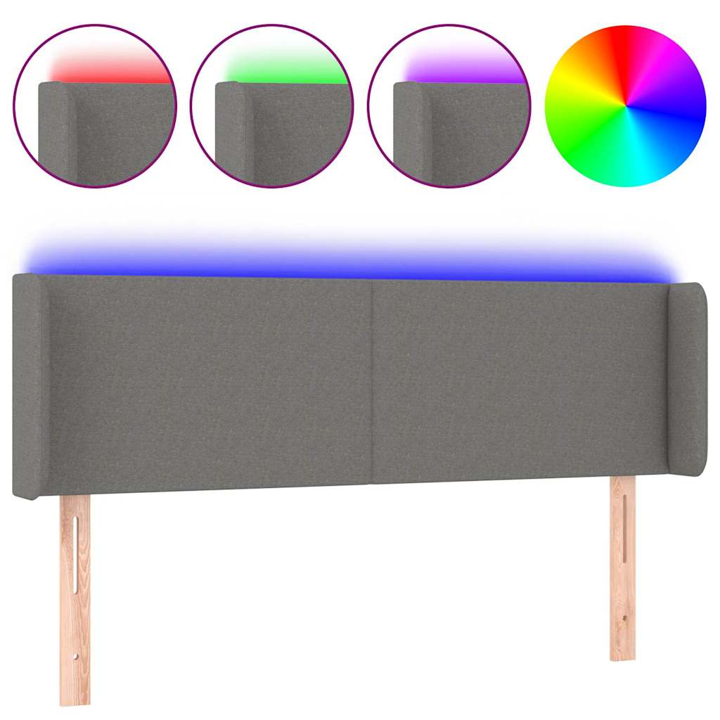 Sötétszürke szövet LED-es fejtámla 147 x 16 x 78/88 cm 2