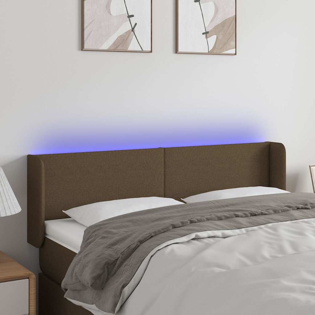 Sötétbarna szövet LED-es fejtámla 147 x 16 x 78/88 cm