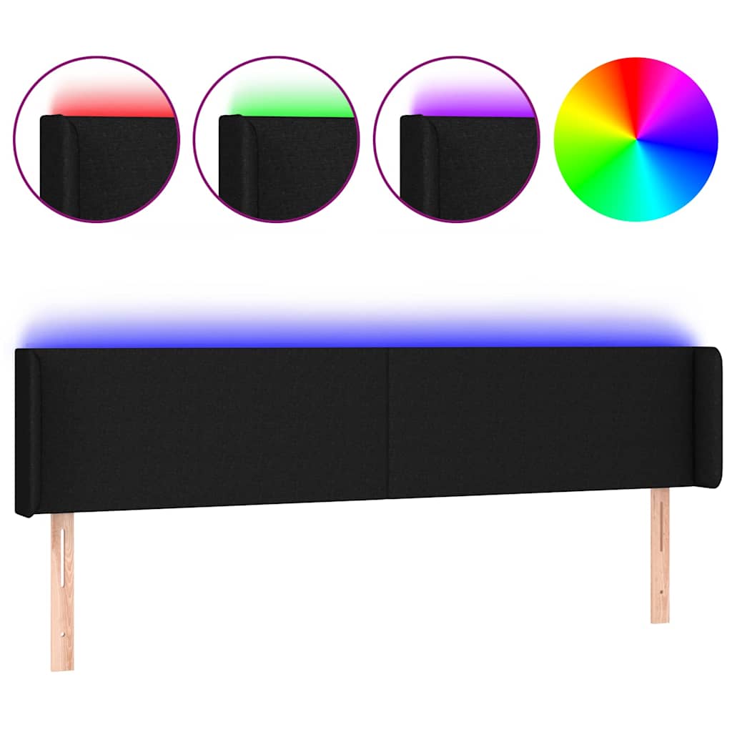 Fekete szövet LED-es fejtámla 183 x 16 x 78/88 cm 2