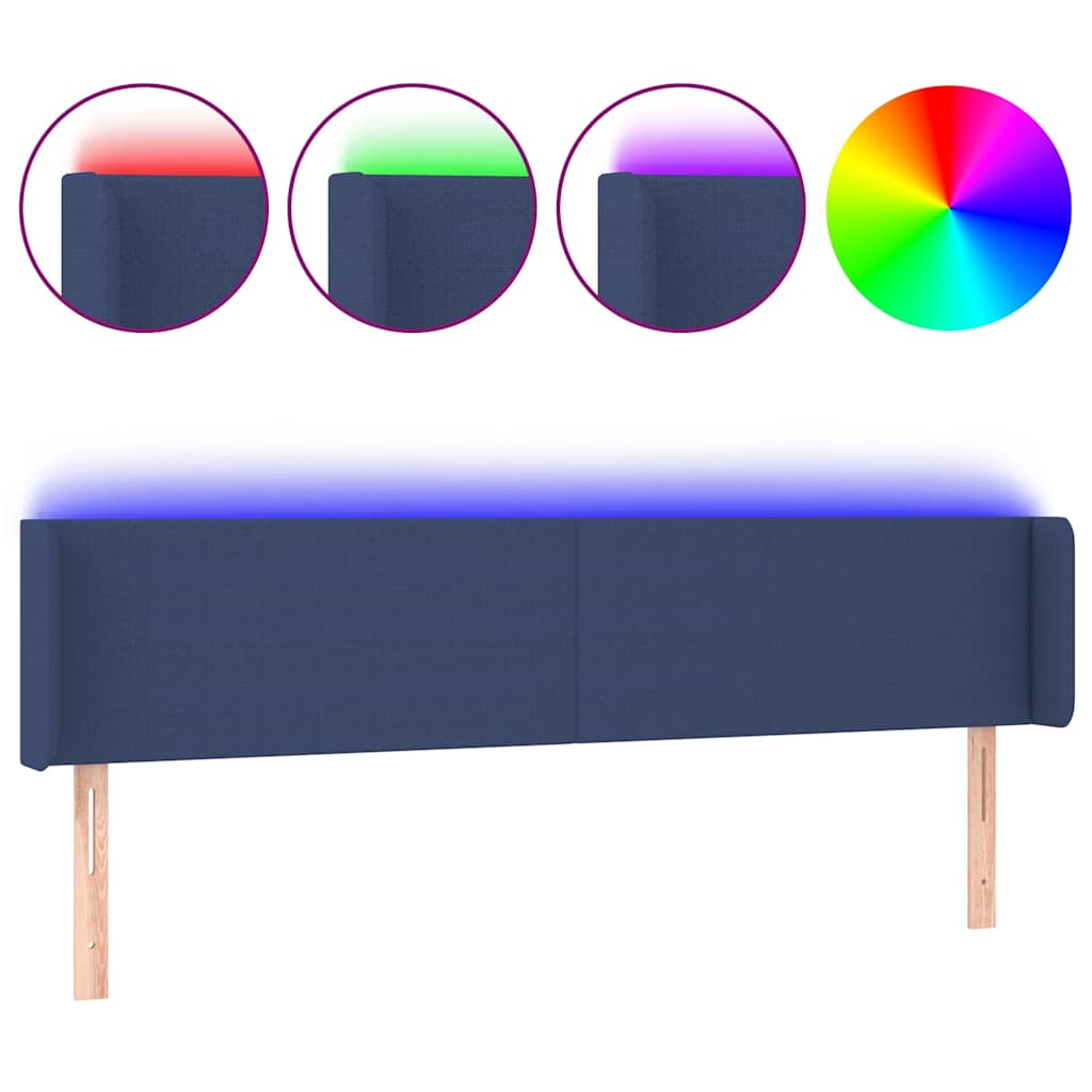 Kék szövet LED-es fejtámla 183 x 16 x 78/88 cm 2