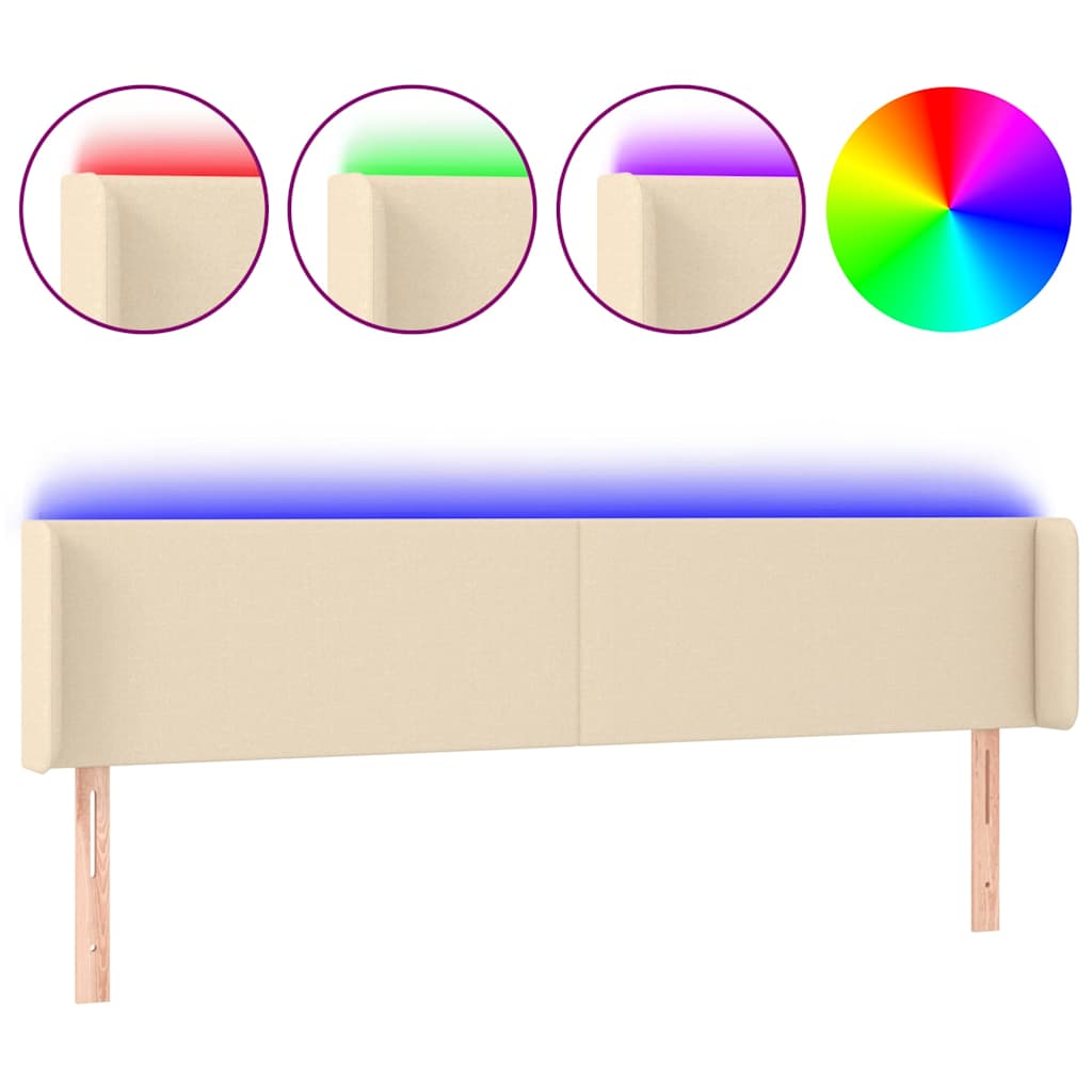 Krémszínű szövet LED-es fejtámla 203 x 16 x 78/88 cm 2