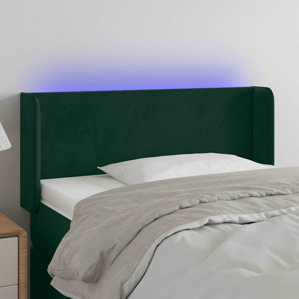 Sötétzöld bársony LED-es fejtámla 93 x 16 x 78/88 cm