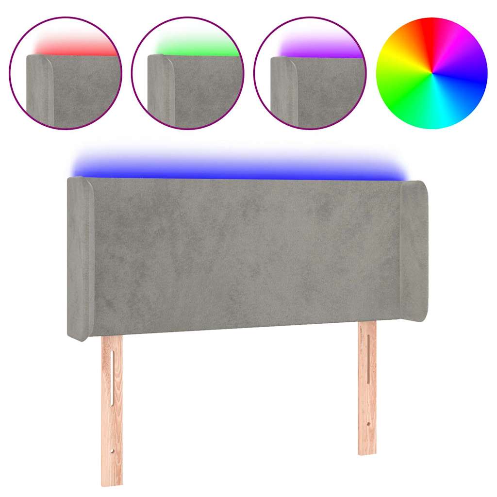Világosszürke bársony LED-es fejtámla 103 x 16 x 78/88 cm 2