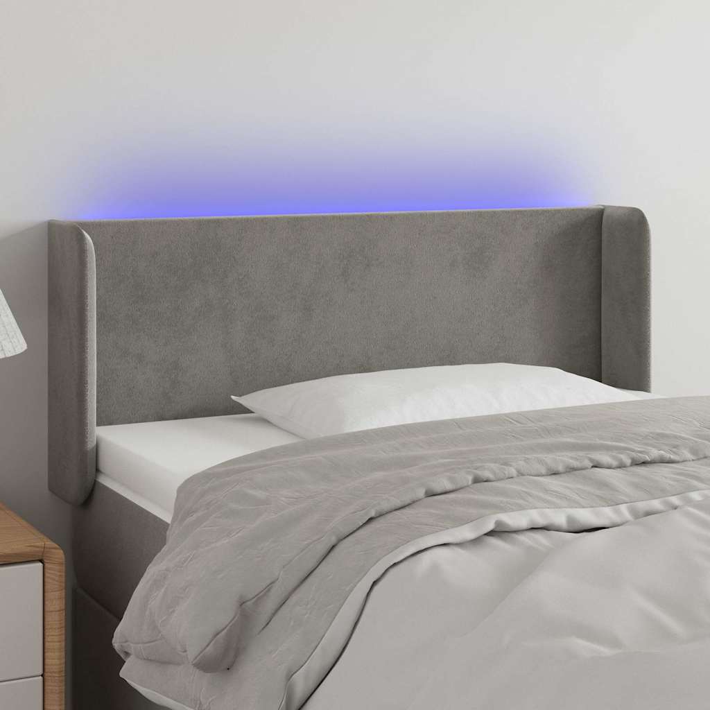 Világosszürke bársony LED-es fejtámla 103 x 16 x 78/88 cm