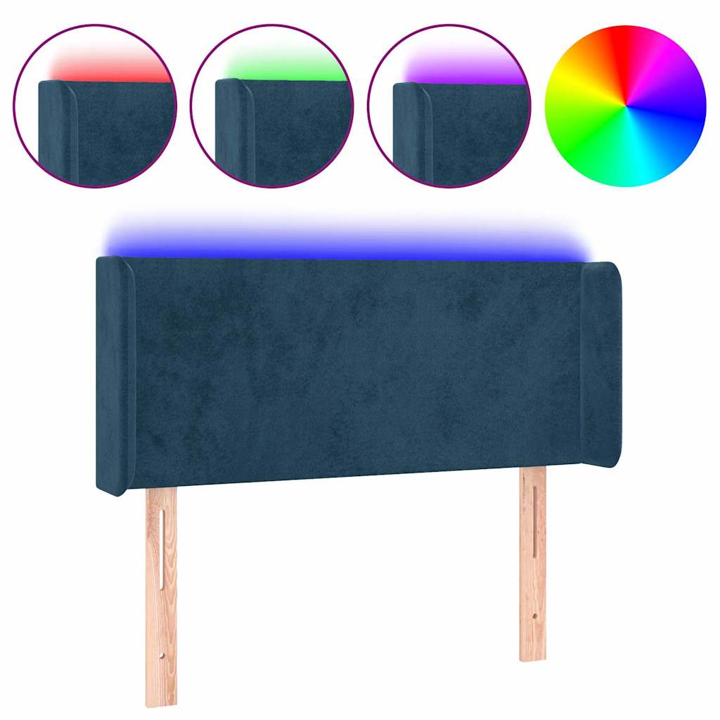 Sötétkék bársony LED-es fejtámla 103 x 16 x 78/88 cm 2