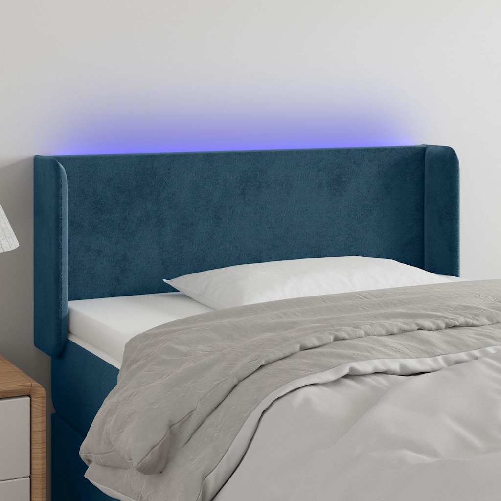Sötétkék bársony LED-es fejtámla 103 x 16 x 78/88 cm