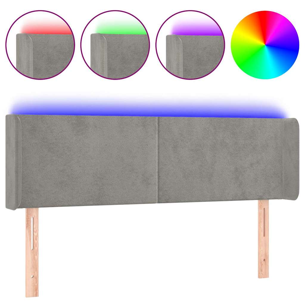 Világosszürke bársony LED-es fejtámla 147 x 16 x 78/88 cm 2