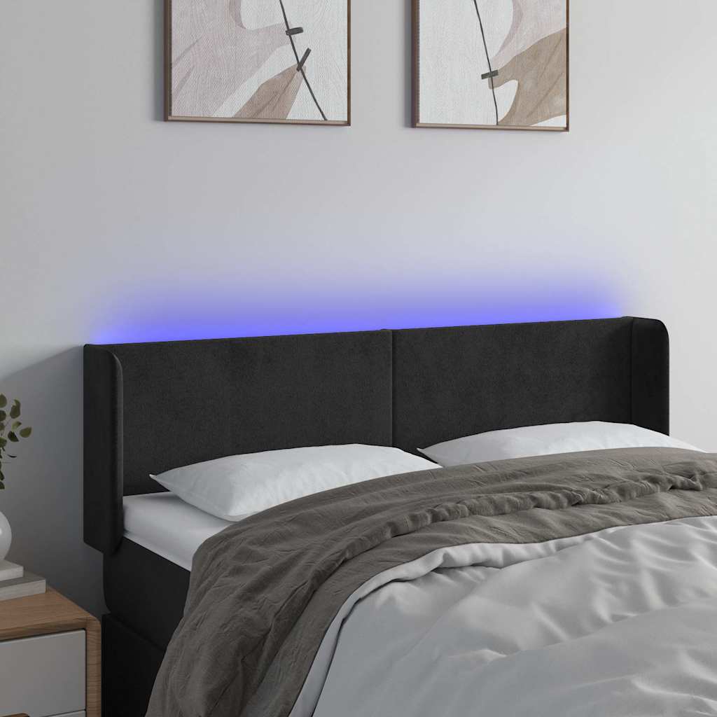 Fekete bársony LED-es fejtámla 147 x 16 x 78/88 cm