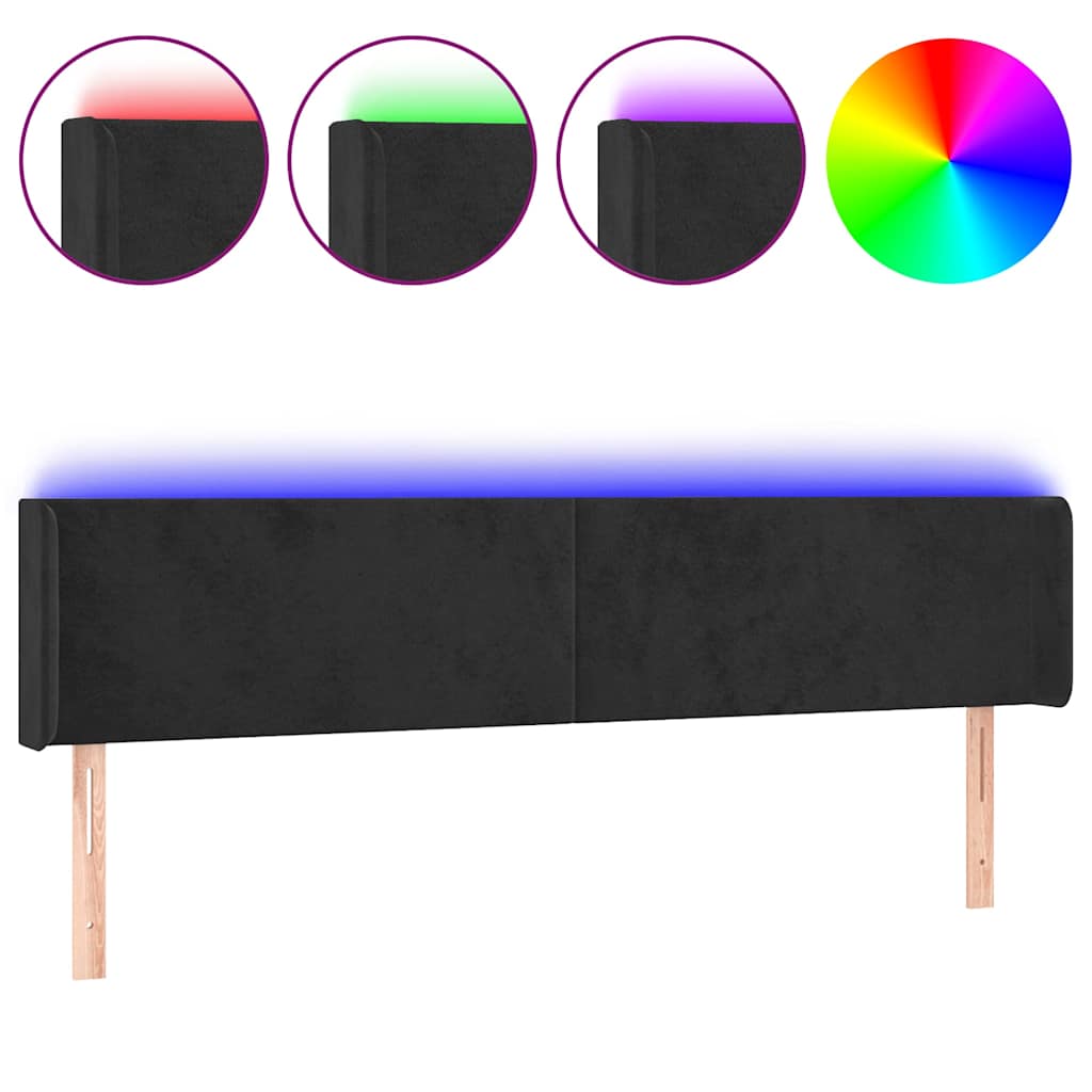 Fekete bársony LED-es fejtámla 163 x 16 x 78/88 cm 2