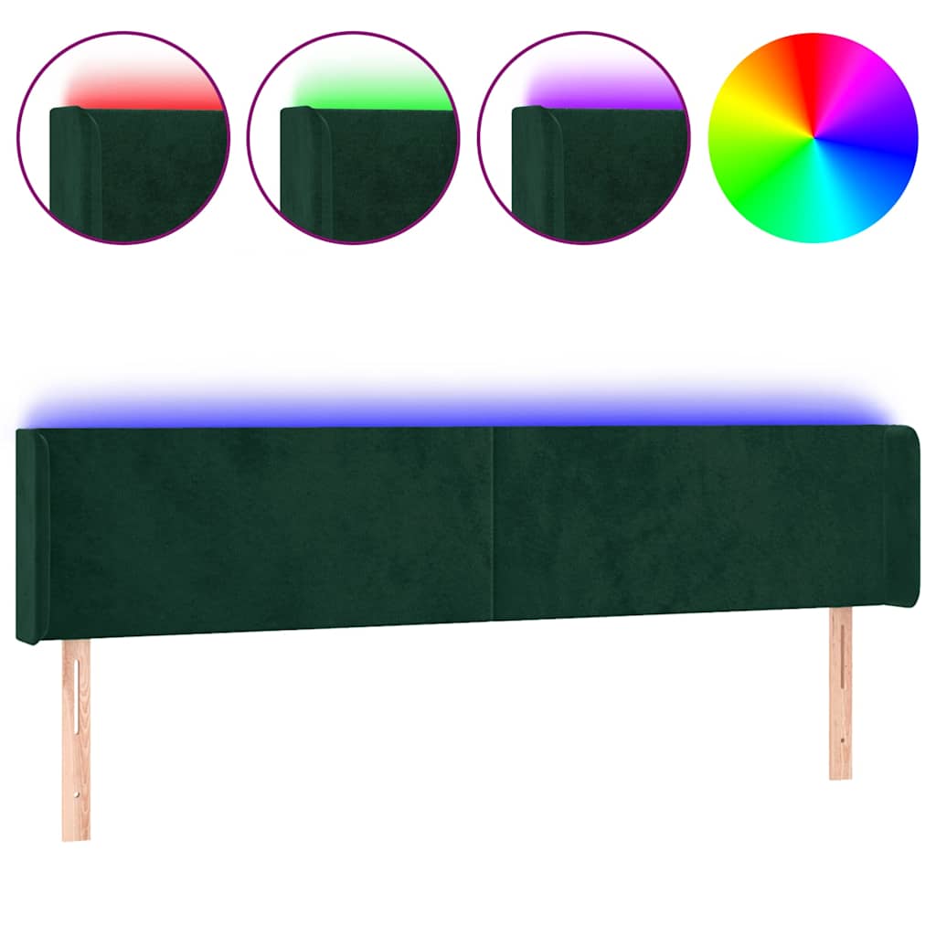 Sötétzöld bársony LED-es fejtámla 183 x 16 x 78/88 cm 2
