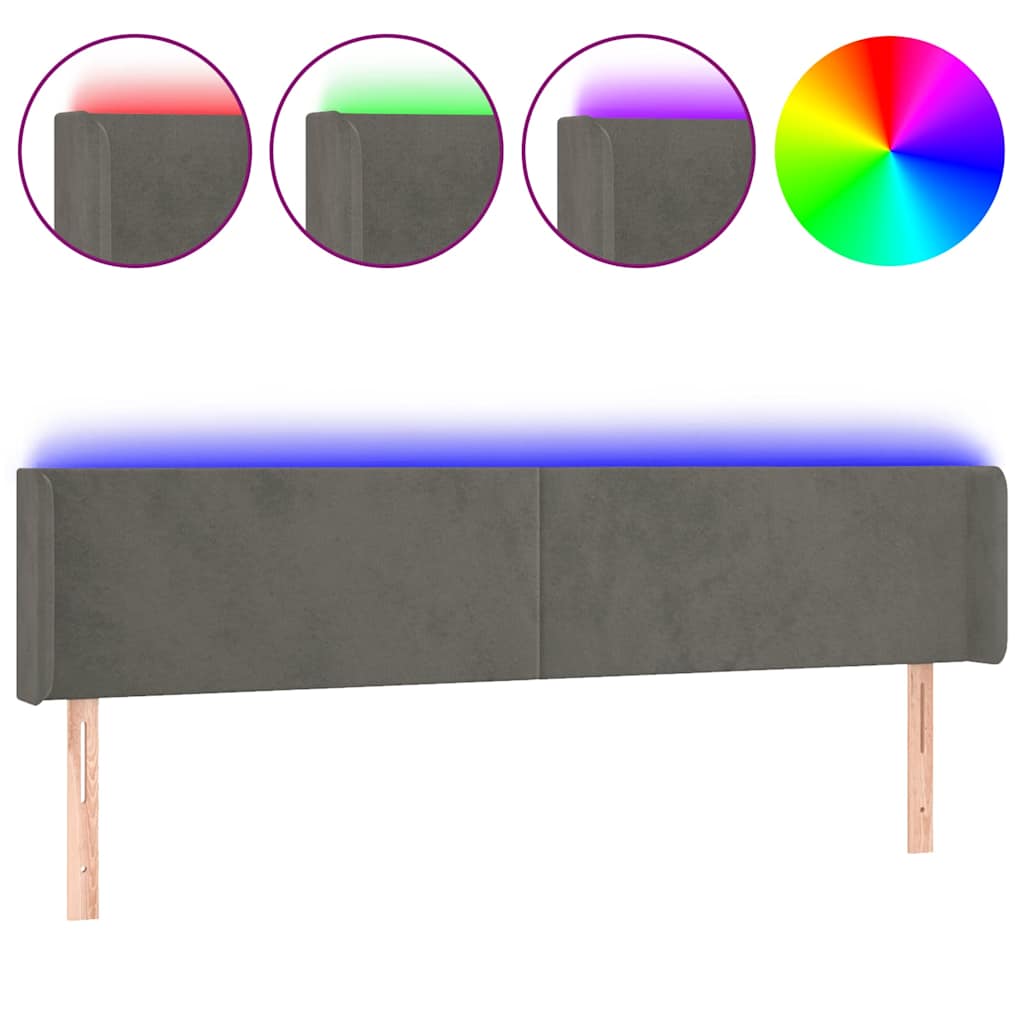 Sötétszürke bársony LED-es fejtámla 203 x 16 x 78/88 cm 2