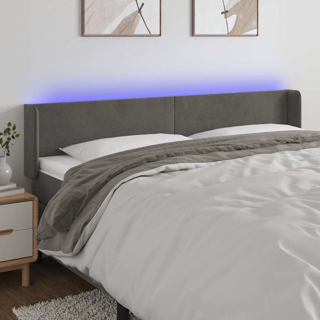 Sötétszürke bársony LED-es fejtámla 203 x 16 x 78/88 cm