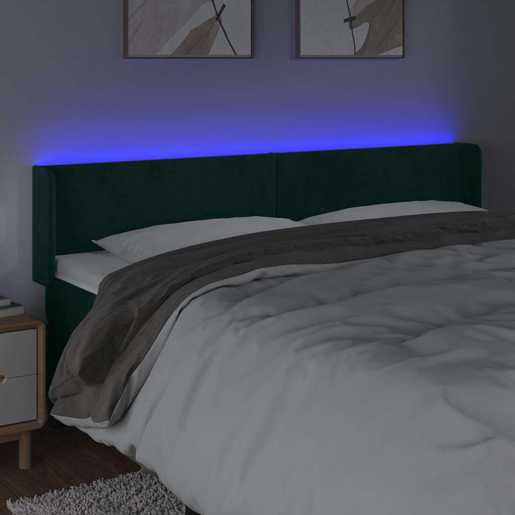 Sötétzöld bársony LED-es fejtámla 203 x 16 x 78/88 cm 4