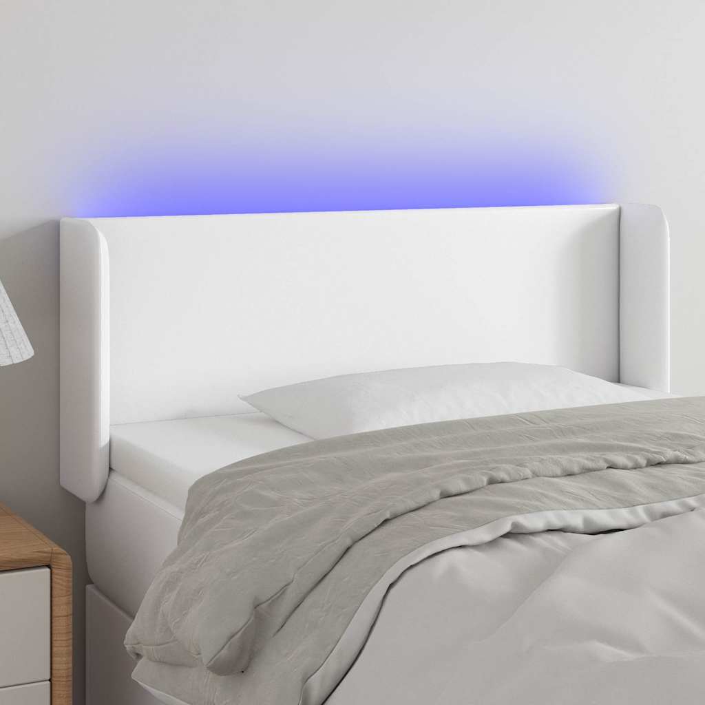 Fehér műbőr LED-es fejtámla 93x16x78/88 cm