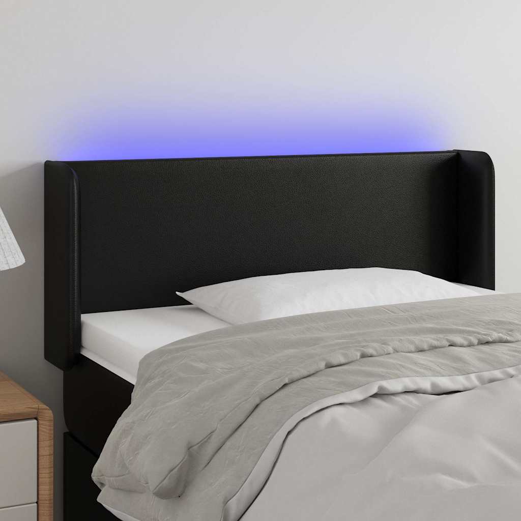 Fekete műbőr LED-es fejtámla 103 x 16 x 78/88 cm
