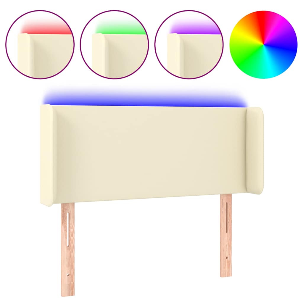 Krémszínű műbőr LED-es fejtámla 103 x 16 x 78/88 cm 2