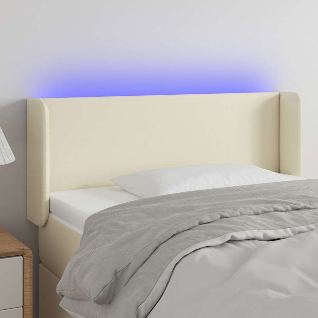 Krémszínű műbőr LED-es fejtámla 103 x 16 x 78/88 cm