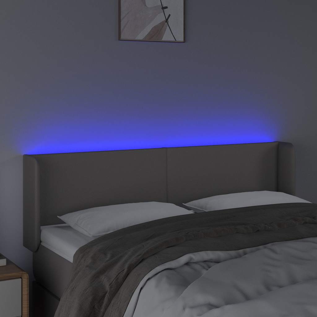 Szürke műbőr LED-es fejtámla szárnyakkal 147x16x78/88 cm 4