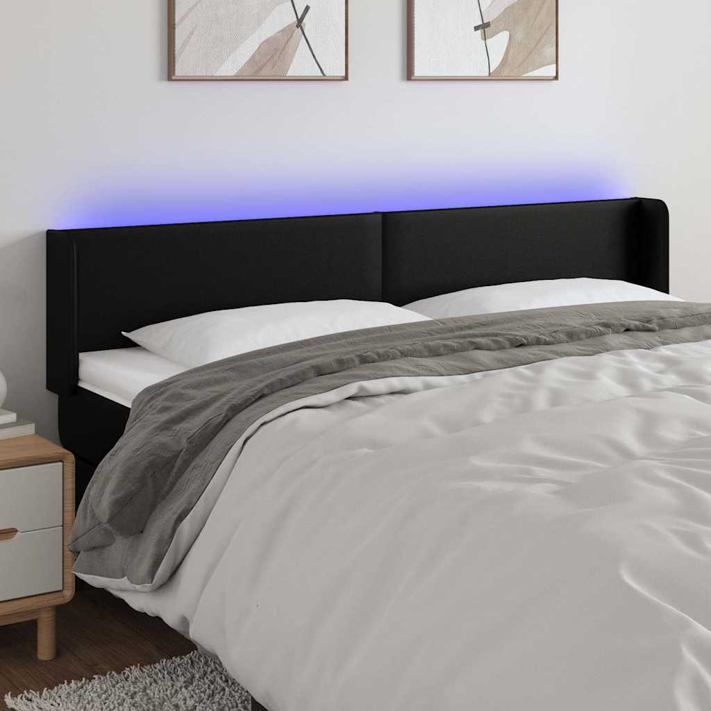 Fekete műbőr LED-es fejtámla 163 x 16 x 78/88 cm