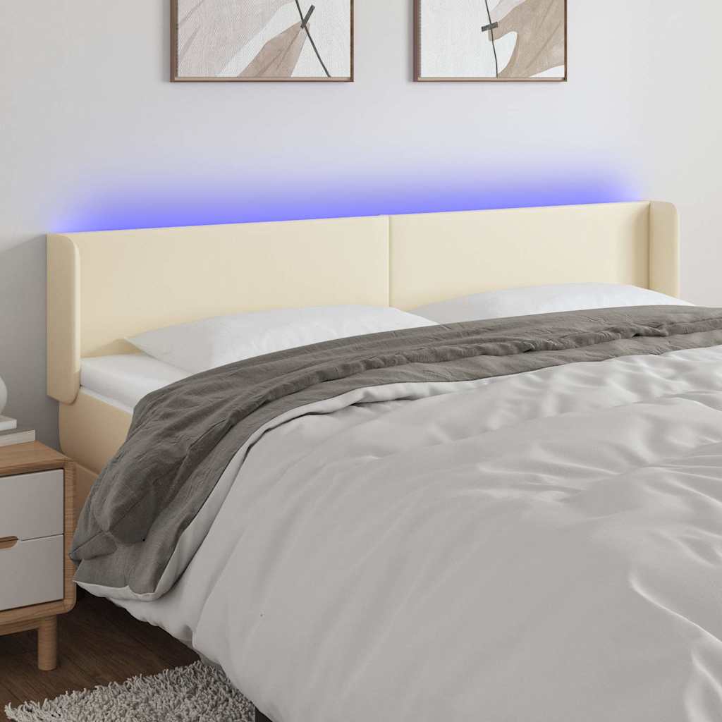 Krémszínű műbőr LED-es fejtámla 163 x 16 x 78/88 cm