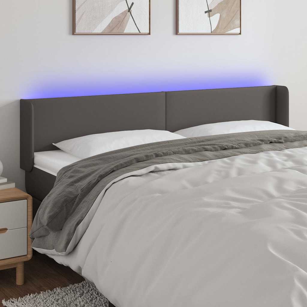 Szürke műbőr LED-es fejtámla 163x16x78/88 cm