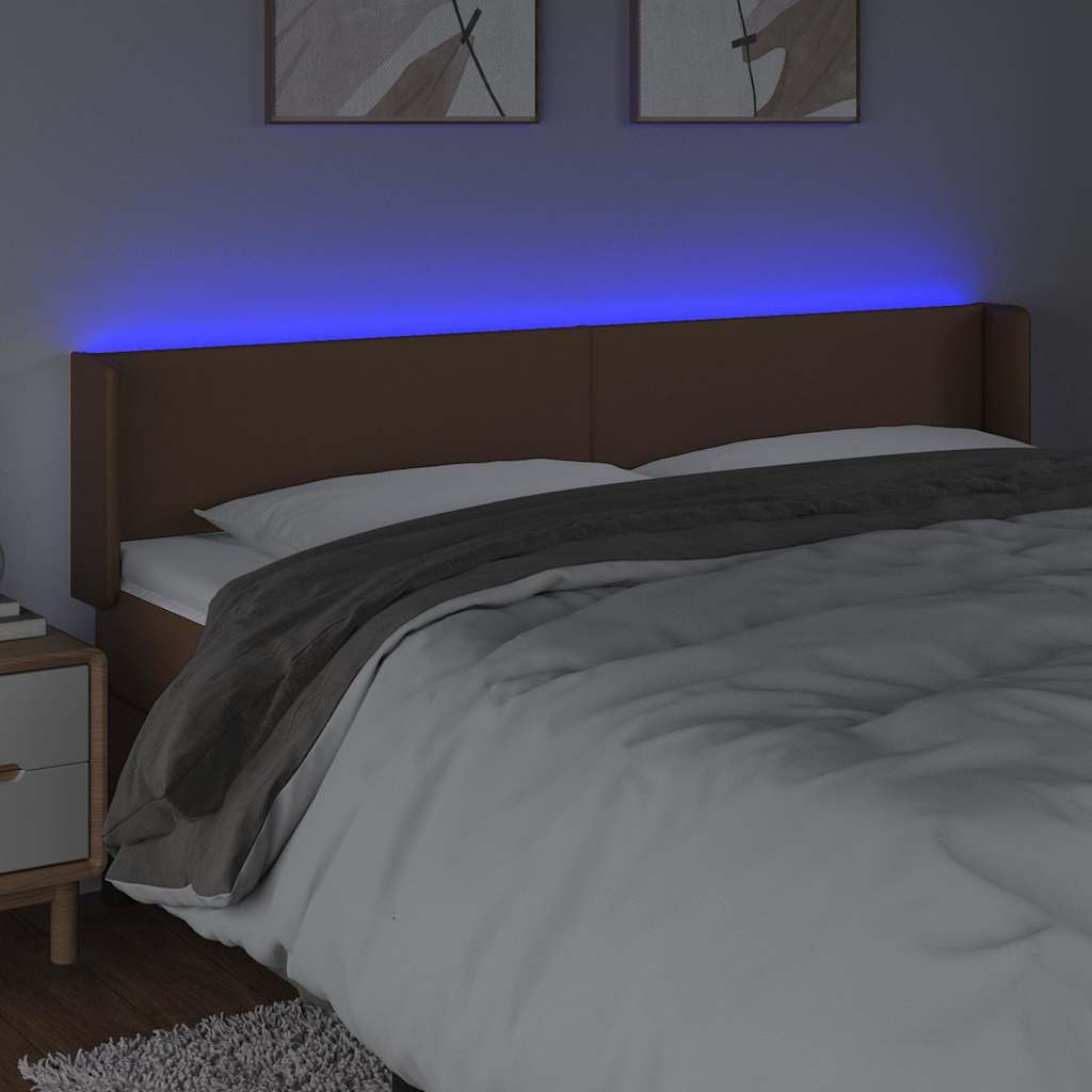 Barna műbőr LED-es fejtámla 203x16x78/88 cm 4