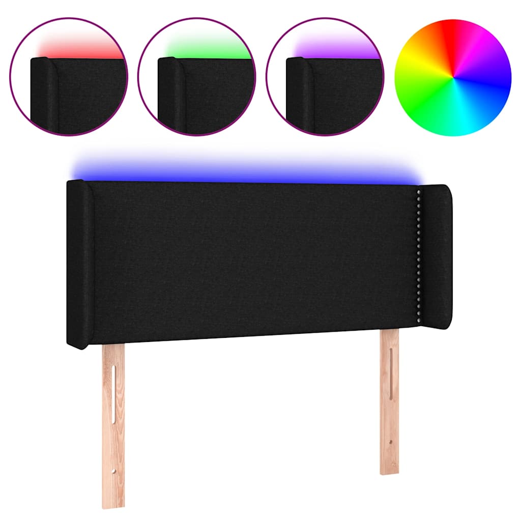 Fekete szövet LED-es fejtámla 93 x 16 x 78/88 cm 2