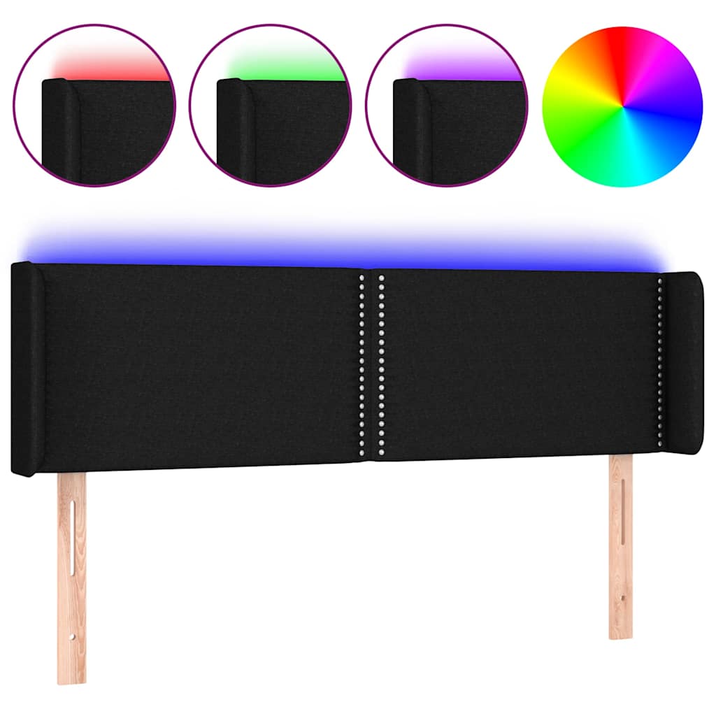 Fekete szövet LED-es fejtámla 147 x 16 x 78/88 cm 2