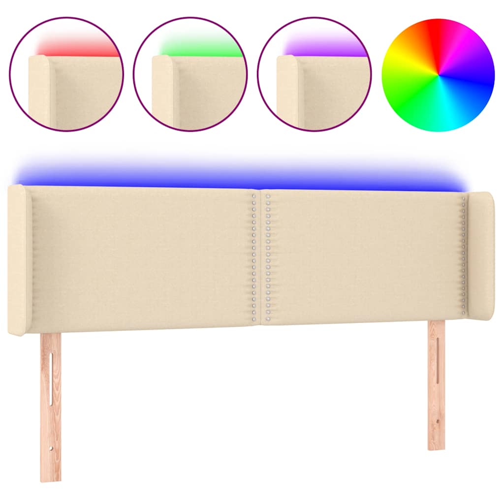 Krémszínű szövet LED-es fejtámla 147 x 16 x 78/88 cm 2