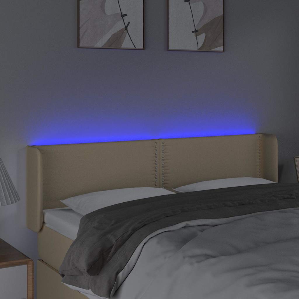 Krémszínű szövet LED-es fejtámla 147 x 16 x 78/88 cm 4