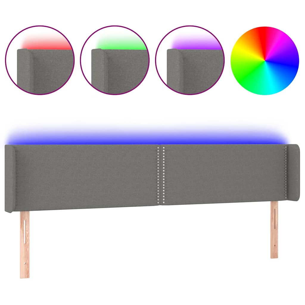 Sötétszürke szövet LED-es fejtámla 183 x 16 x 78/88 cm 2