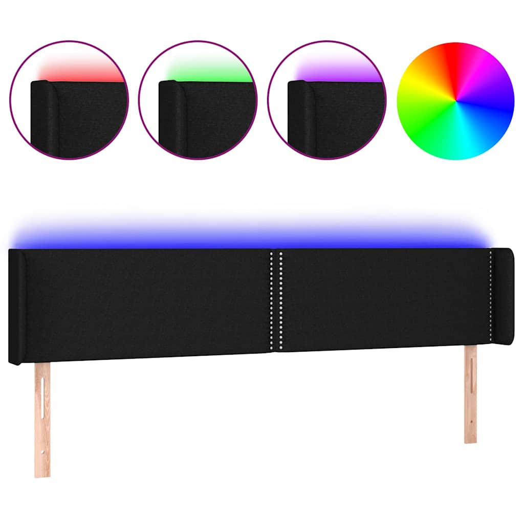 Fekete szövet LED-es fejtámla 203 x 16 x 78/88 cm 2