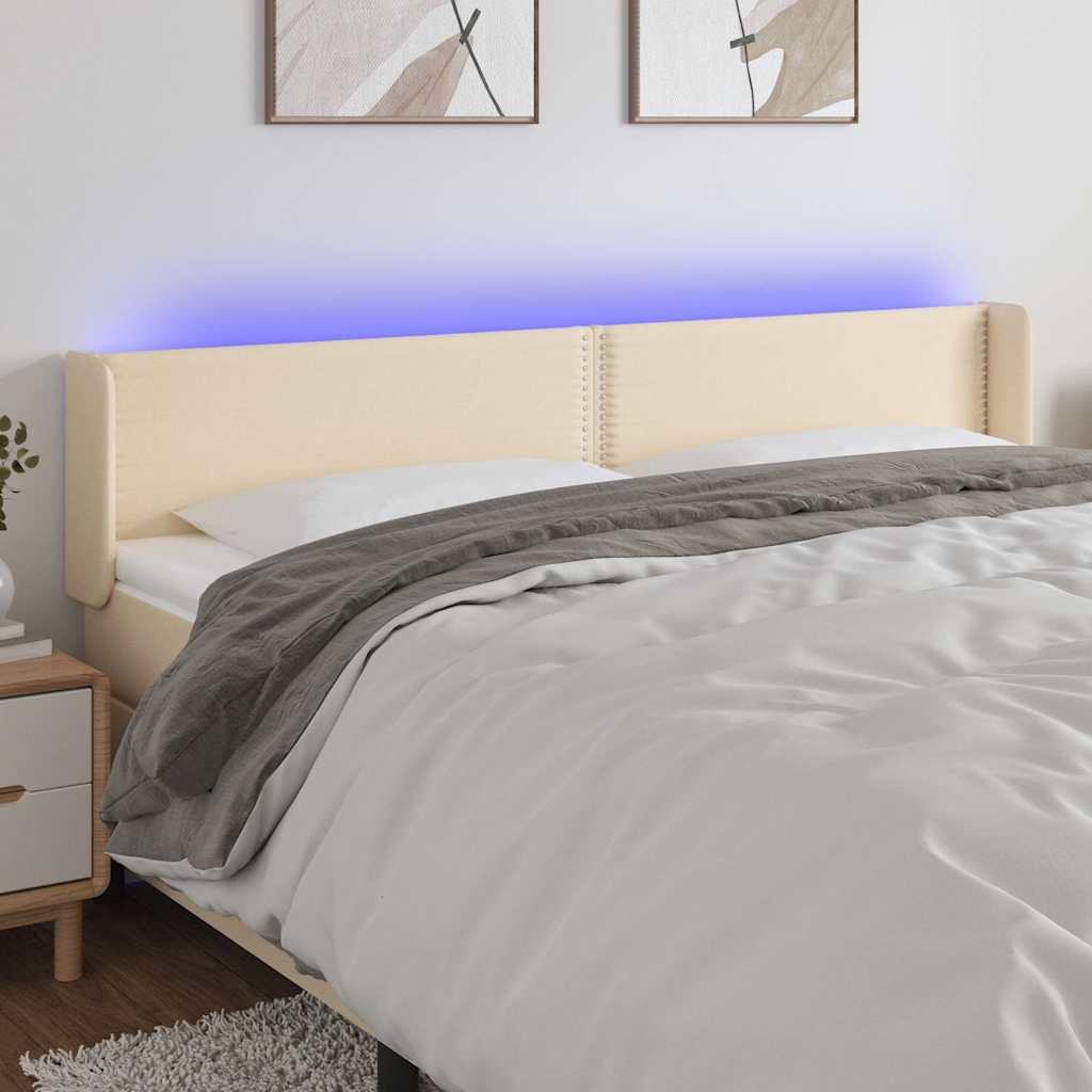 Krémszínű szövet LED-es fejtámla 203 x 16 x 78/88 cm
