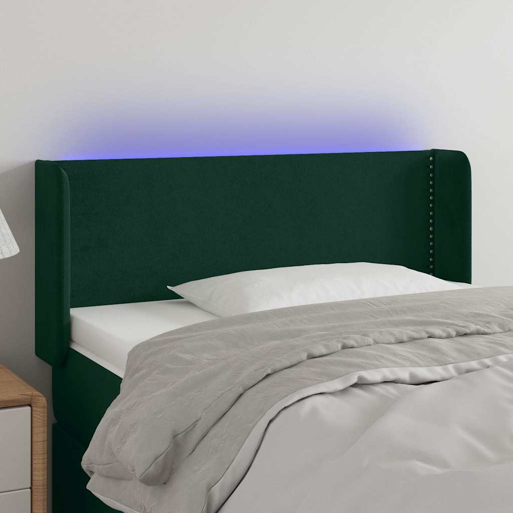 Sötétzöld bársony LED-es fejtámla 83 x 16 x 78/88 cm