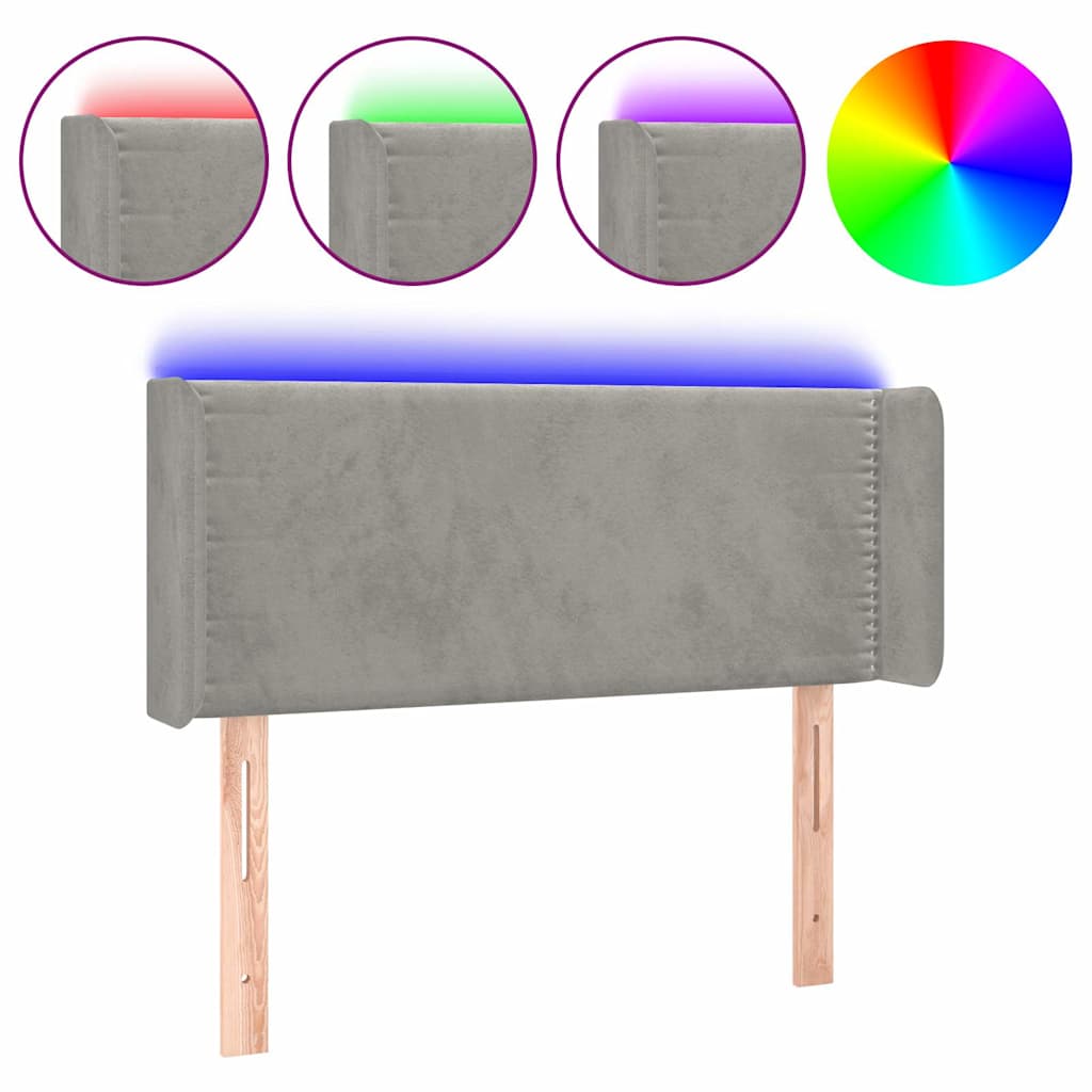 Világosszürke bársony LED-es fejtámla 93 x 16 x 78/88 cm 2