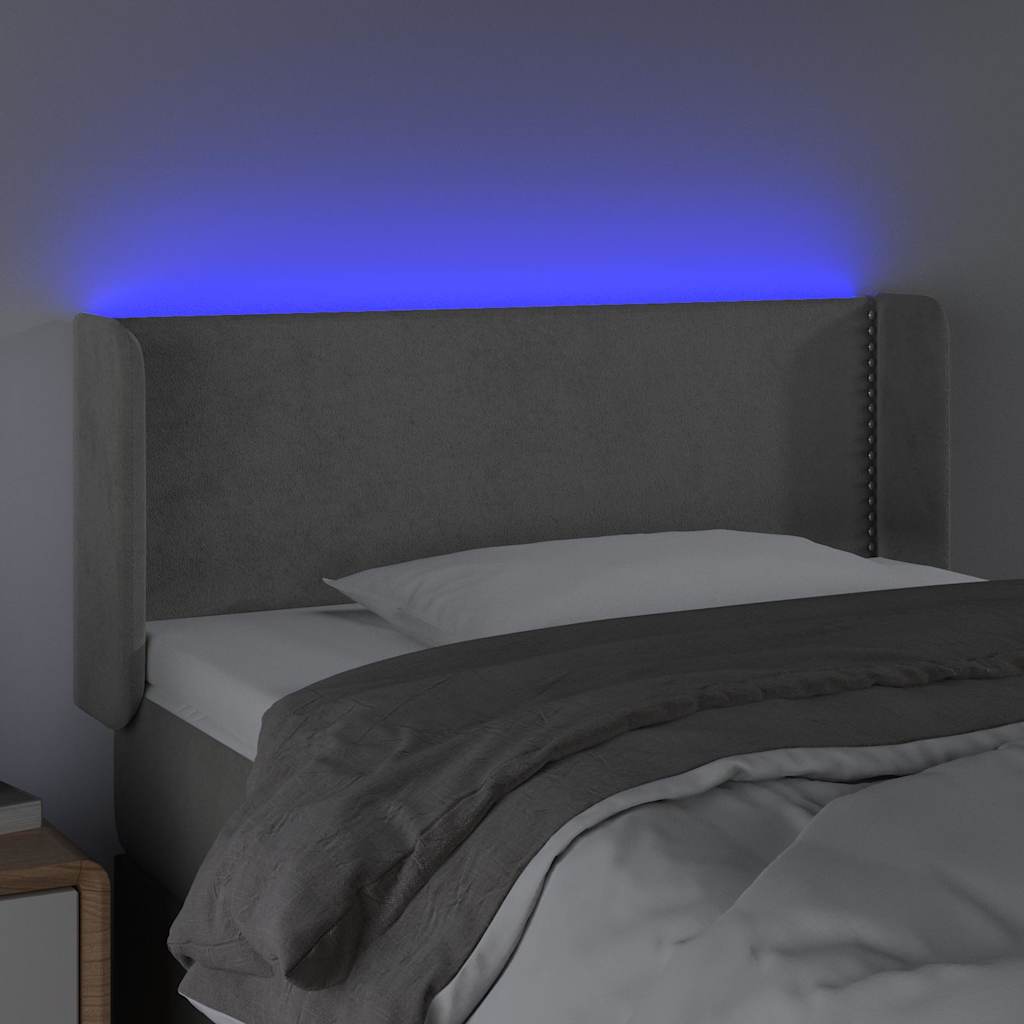 Világosszürke bársony LED-es fejtámla 93 x 16 x 78/88 cm 4