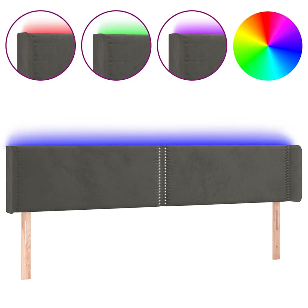Sötétszürke bársony LED-es fejtámla 163 x 16 x 78/88 cm 2