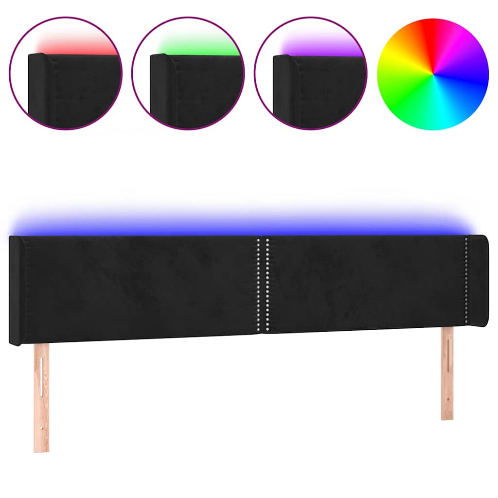 Fekete bársony LED-es fejtámla 203 x 16 x 78/88 cm 2