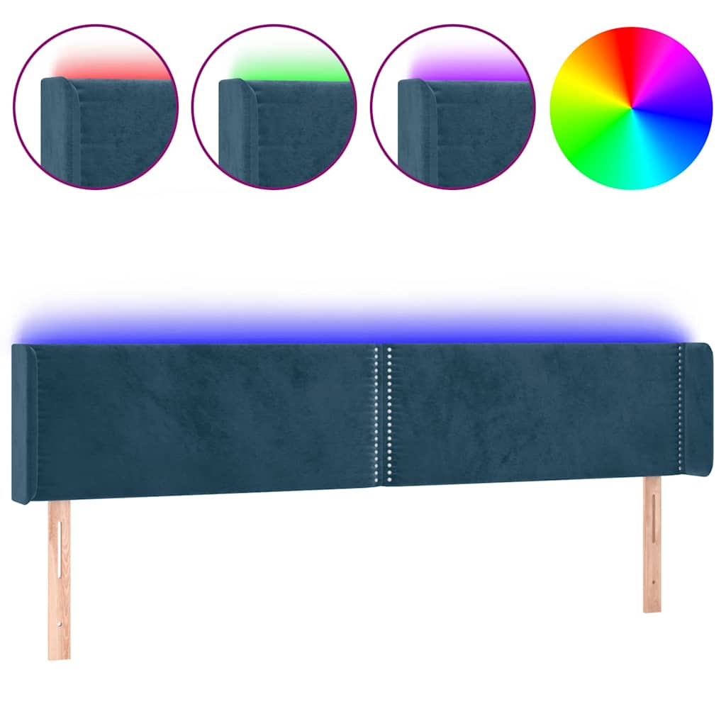Sötétkék bársony LED-es fejtámla 203 x 16 x 78/88 cm 2