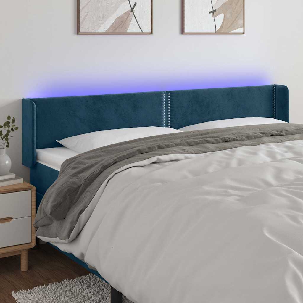 Sötétkék bársony LED-es fejtámla 203 x 16 x 78/88 cm