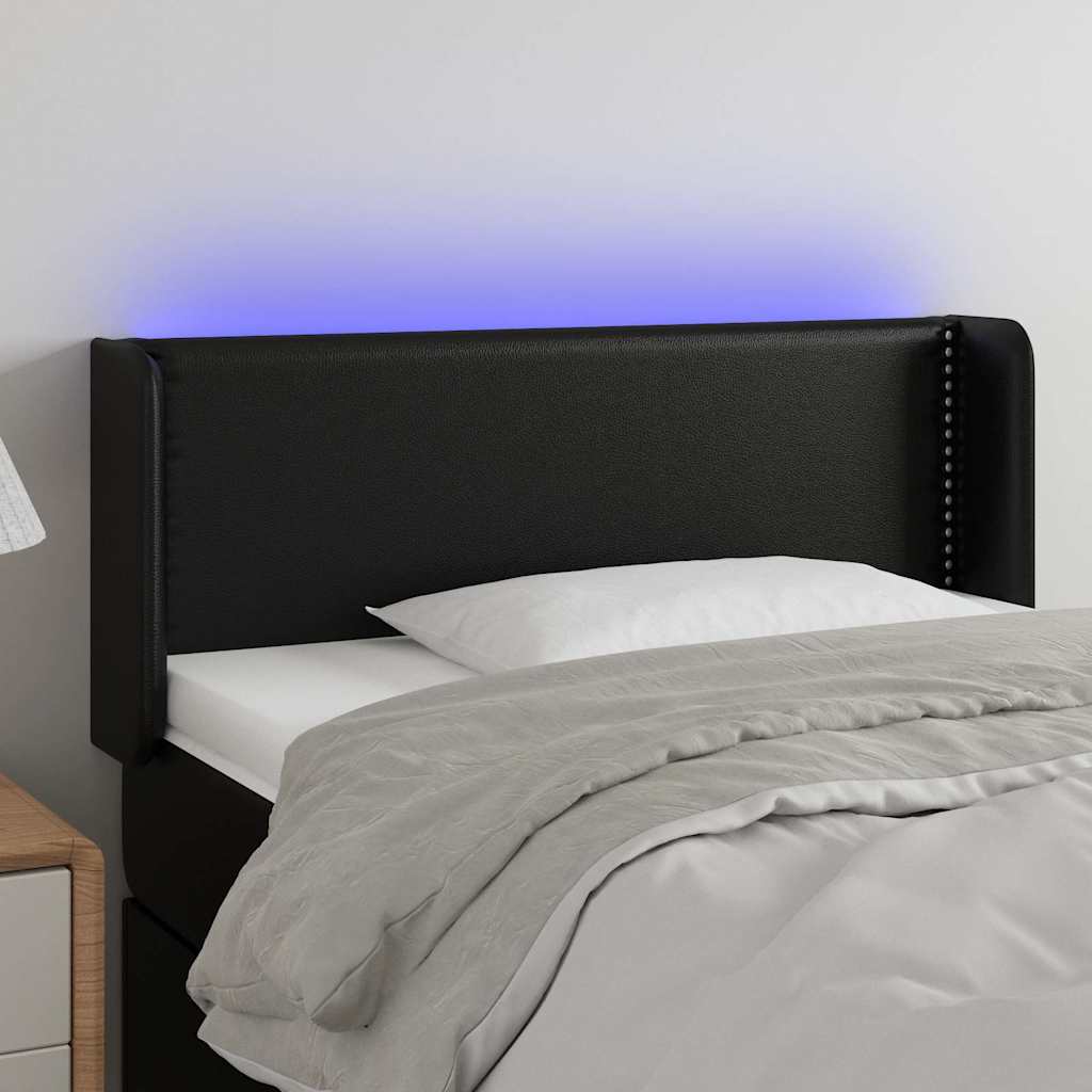 Fekete műbőr LED-es fejtámla 93 x 16 x 78/88 cm