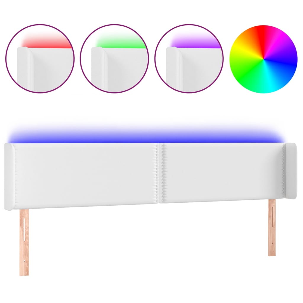 Fehér műbőr LED-es fejtámla 203x16x78/88 cm 2