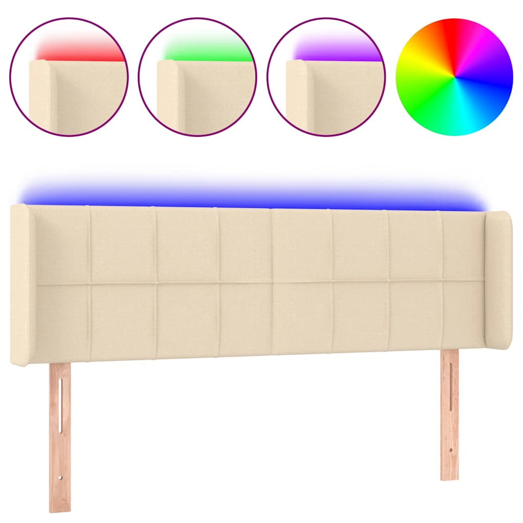 Krémszínű szövet LED-es fejtámla 147 x 16 x 78/88 cm 2