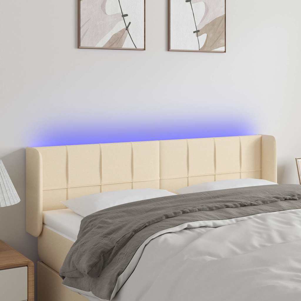 Krémszínű szövet LED-es fejtámla 147 x 16 x 78/88 cm